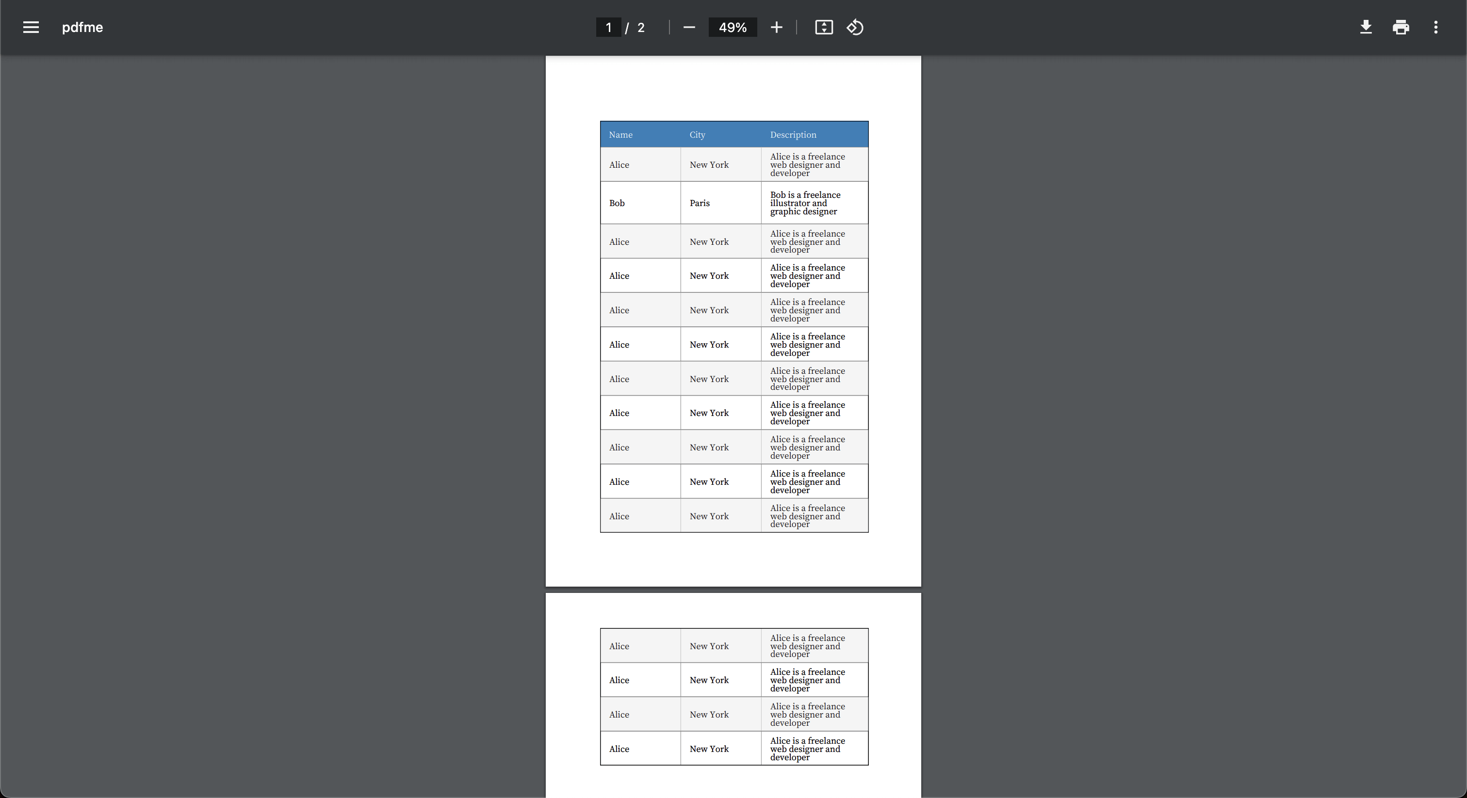 Table with page breaks